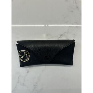 Ray Ban Sunglasses Case Leather Black Gold Snap Close Semi‎ Hard Case
